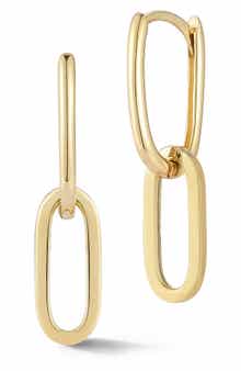 Ember Fine Jewelry 14K Yellow Gold Oval Drop Huggie Hoop Earrings