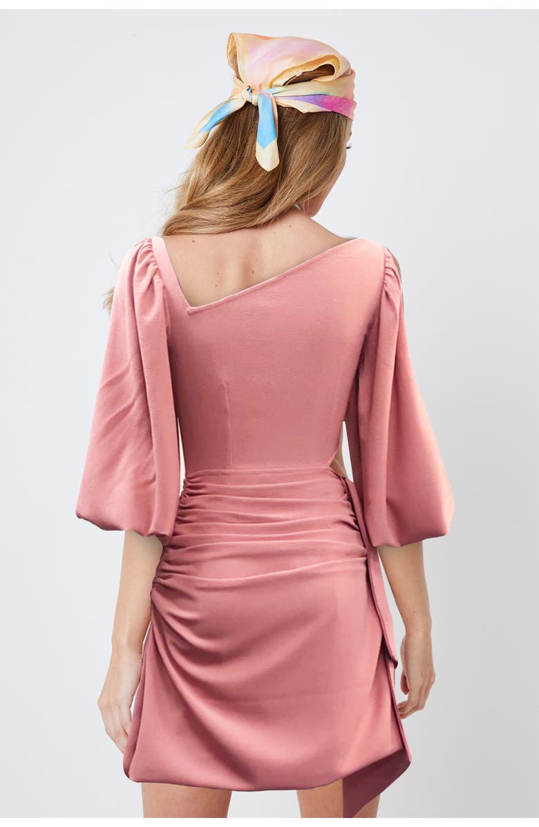 CREEA the Label Puff Sleeve Asymetrical Neckline Mini Dress, Alternate, color, 