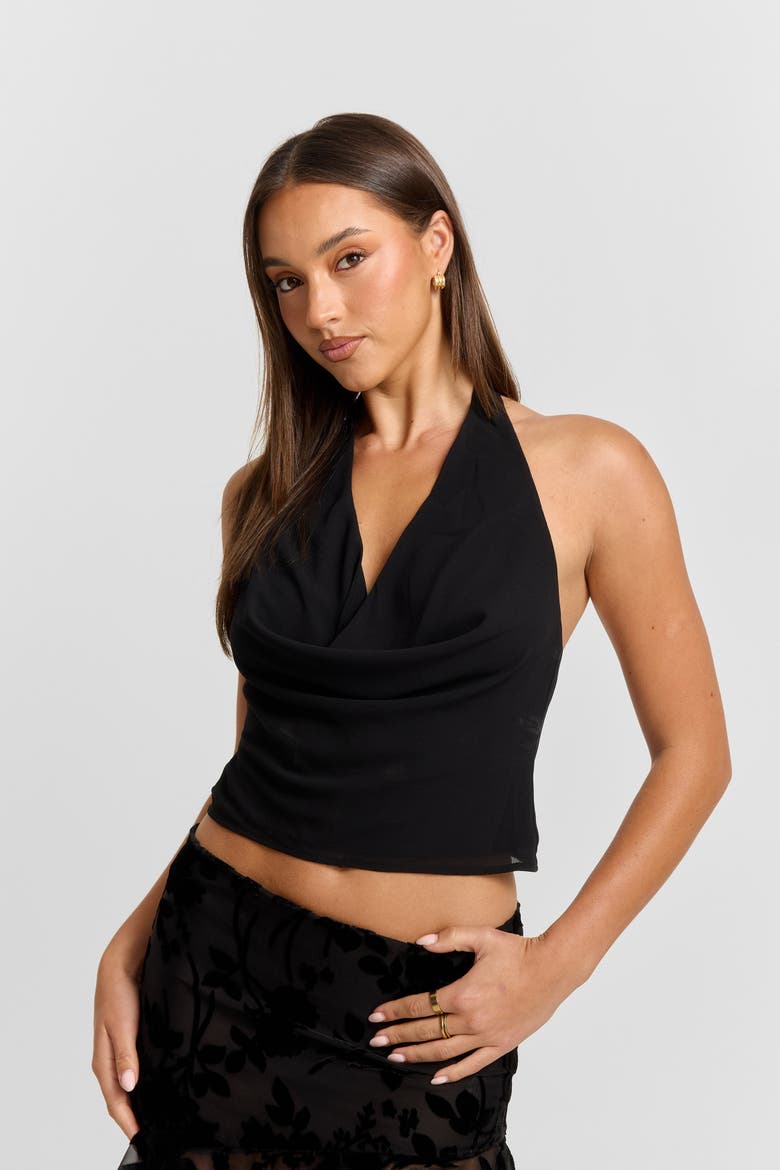 Odette Cowl-Halter Top, Alternate, color, Black