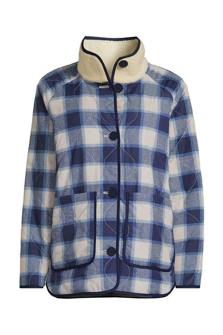 High Pile Fleece Reversible Mixed Media Long Jacket, Alternate, color, Ivory/Navy Check