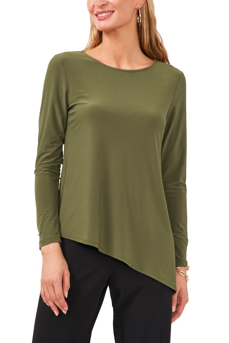 Button Sleeve Asymmetrical Top, Main, color, ARRESTING EMERALD