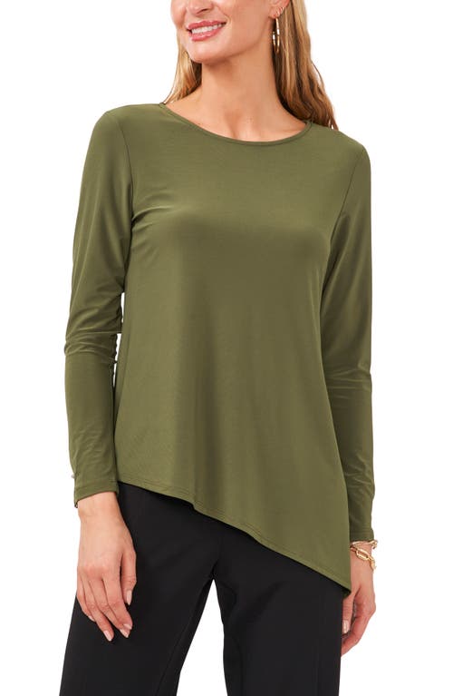 Chaus Button Sleeve Asymmetrical Top In Green