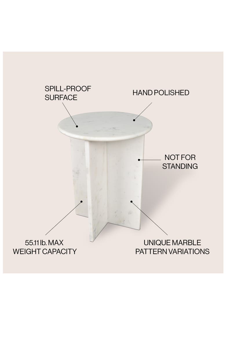 Javier Minimalist Round Solid Marble End Table, Geometric Cross Base Accent Side Table for Living Room Bedroom, Alternate, color, White