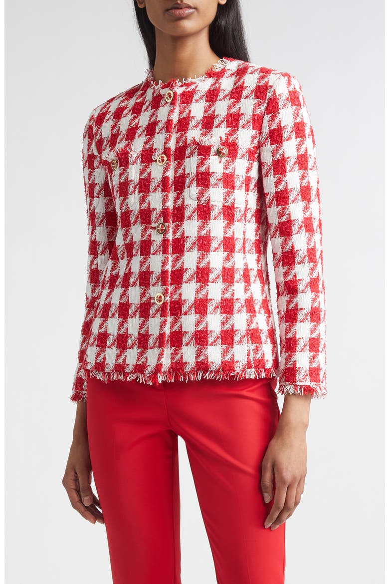 Lora Textured Gingham Tweed Jacket, Main, color, SCARLET/ BRIGHT WHITE