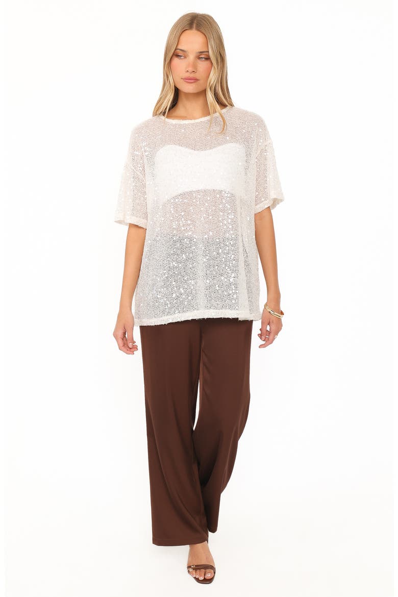 Nadine Sequin Open Knit Tee, Alternate, color, CREAM