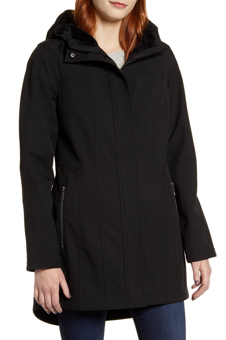 Packable Softshell Hooded Jacket, Alternate, color, BLACK