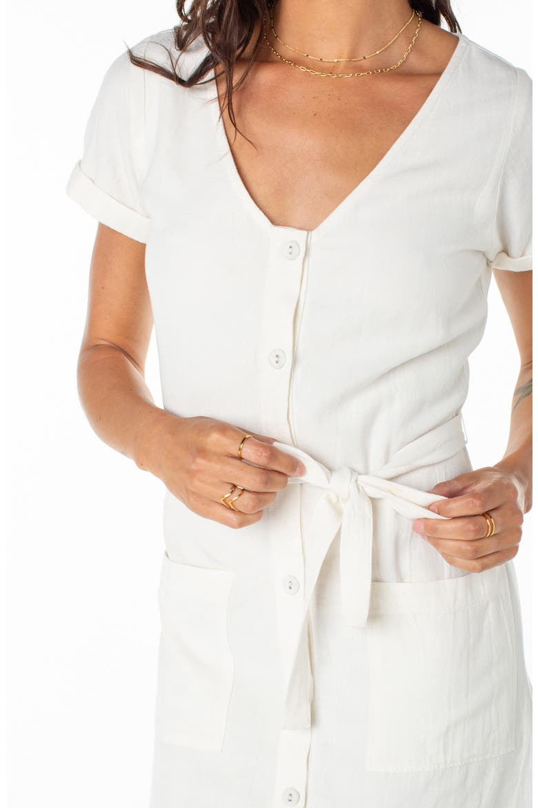 Kona Belted Button-Up Minidress, Alternate, color, SNOW WHITE SOLID
