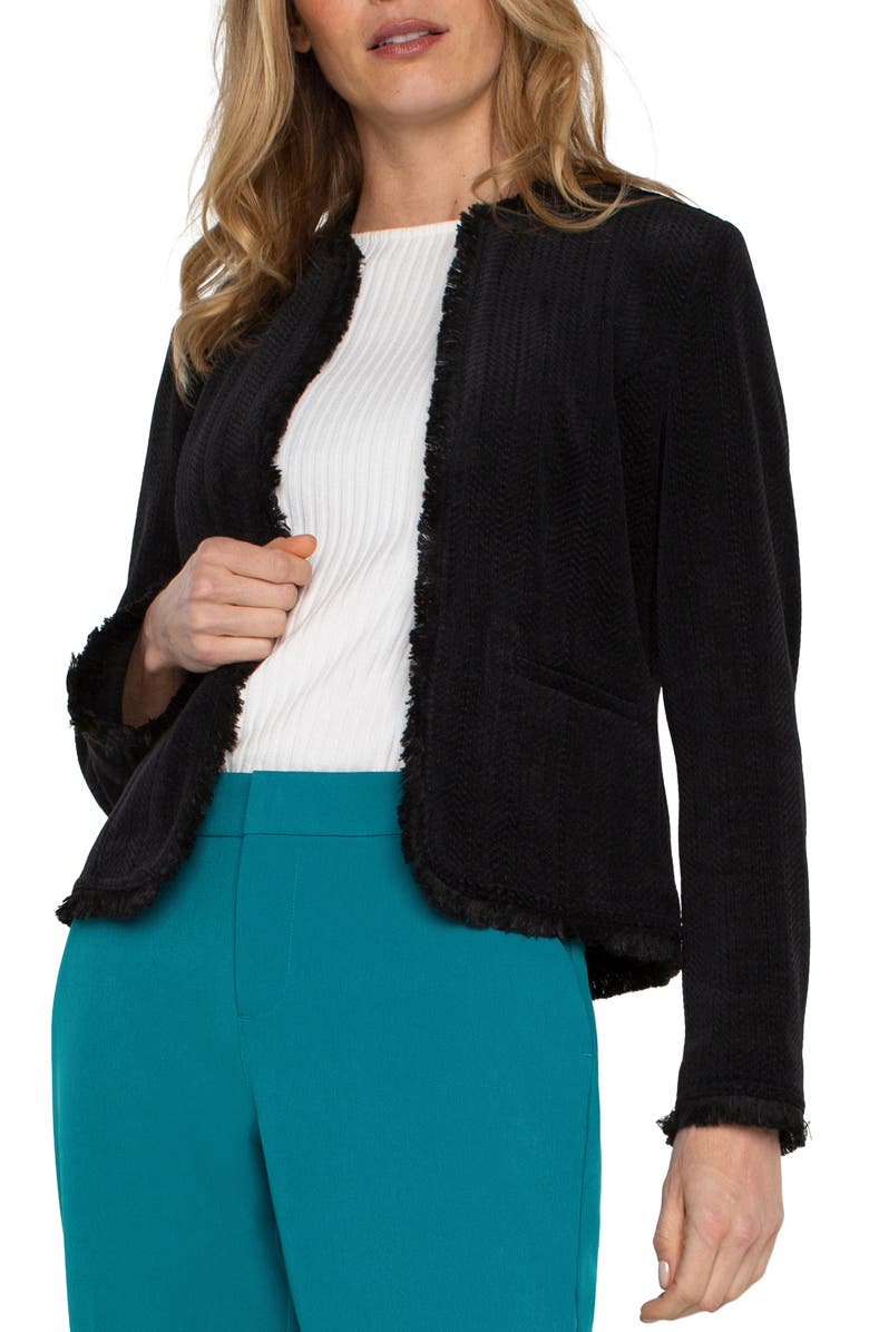 Liverpool Los Angeles Fringe Detail Tweed Jacket, Alternate, color, 