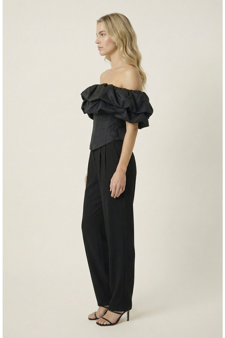 Off Shoulder Ruffle Overlay Corset Top, Alternate, color, Black