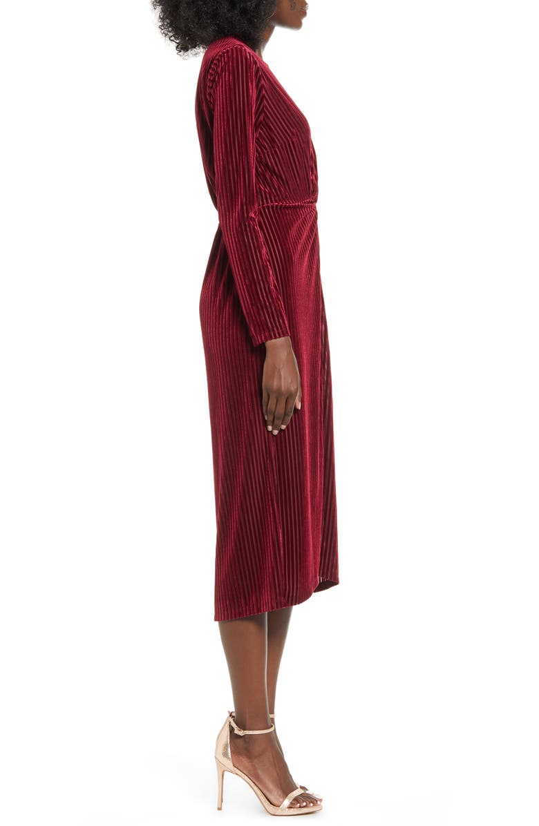 All in Favor Knot Long Sleeve Velvet Rib Midi Dress, Alternate, color,