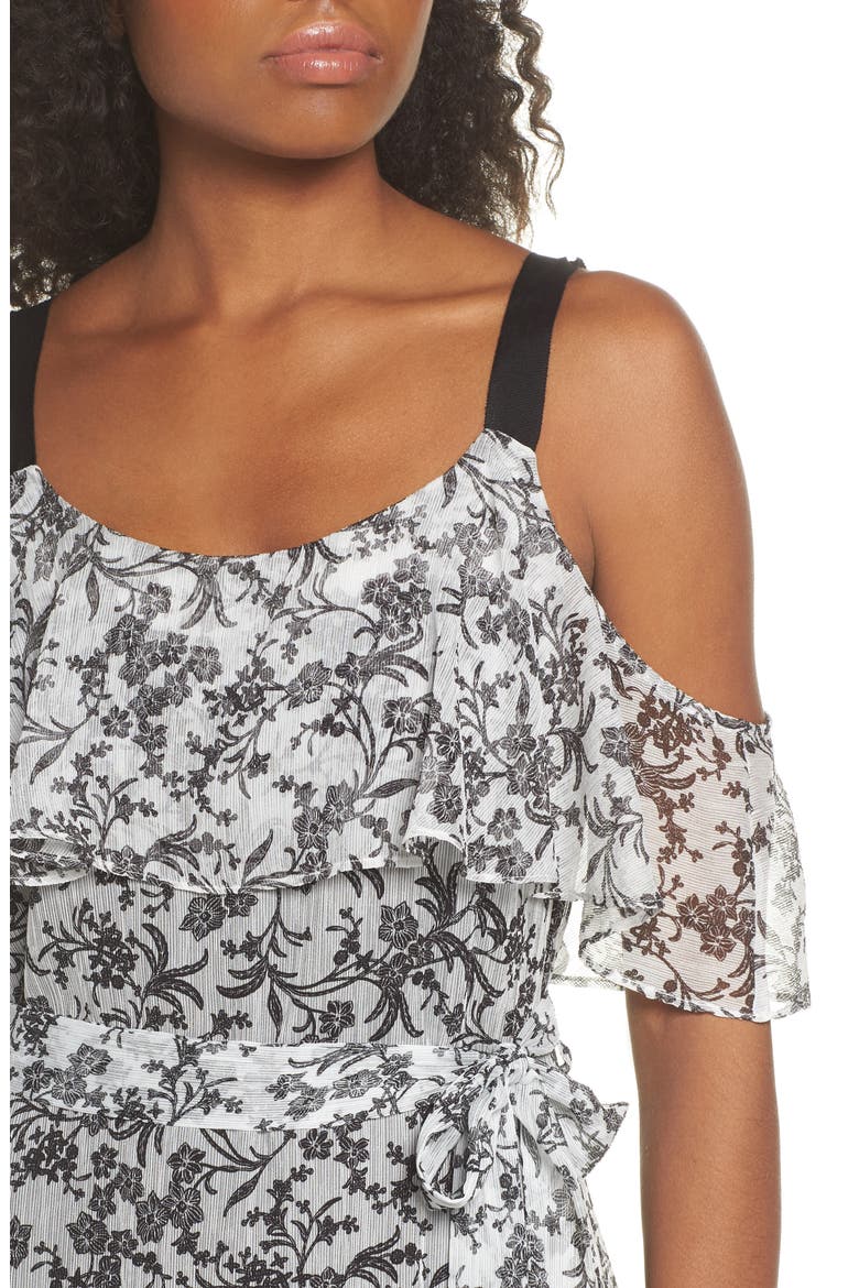 Cold Shoulder Chiffon Dress, Alternate, color, WHITE/ BLACK