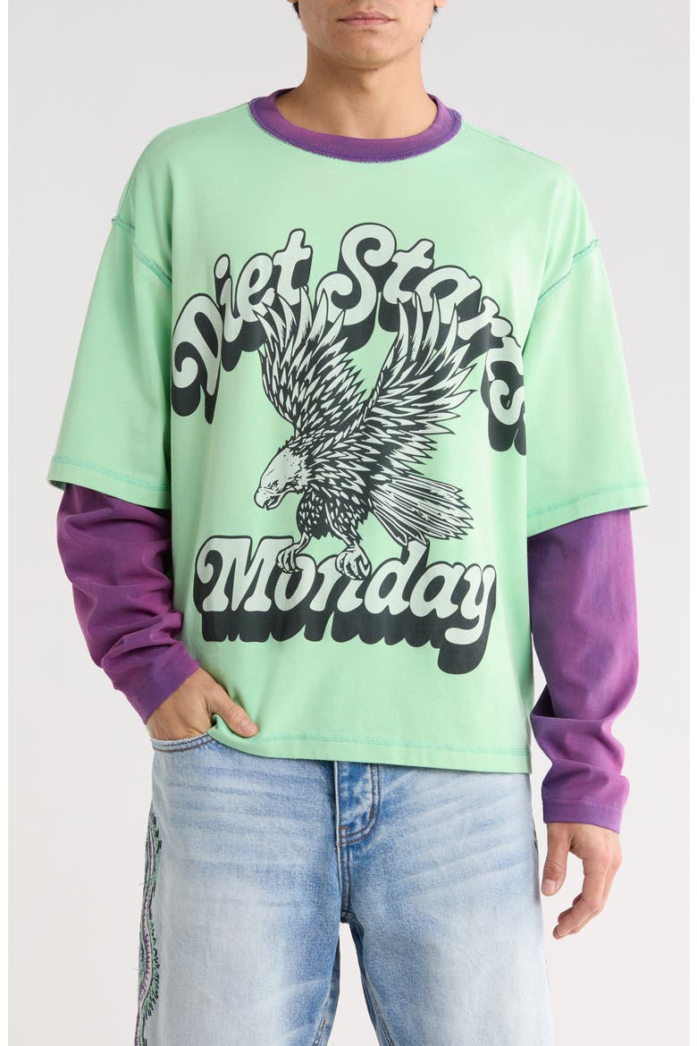 Layered Look Cotton Graphic T-Shirt (Nordstrom Exclusive), Main, color, TEAL/PURPLE