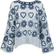 SAACHI Heart Fringe Trim Crochet Poncho