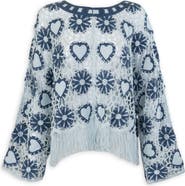 SAACHI Heart Fringe Trim Crochet Poncho