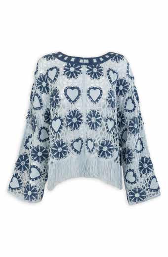 SAACHI Heart Fringe Trim Crochet Poncho