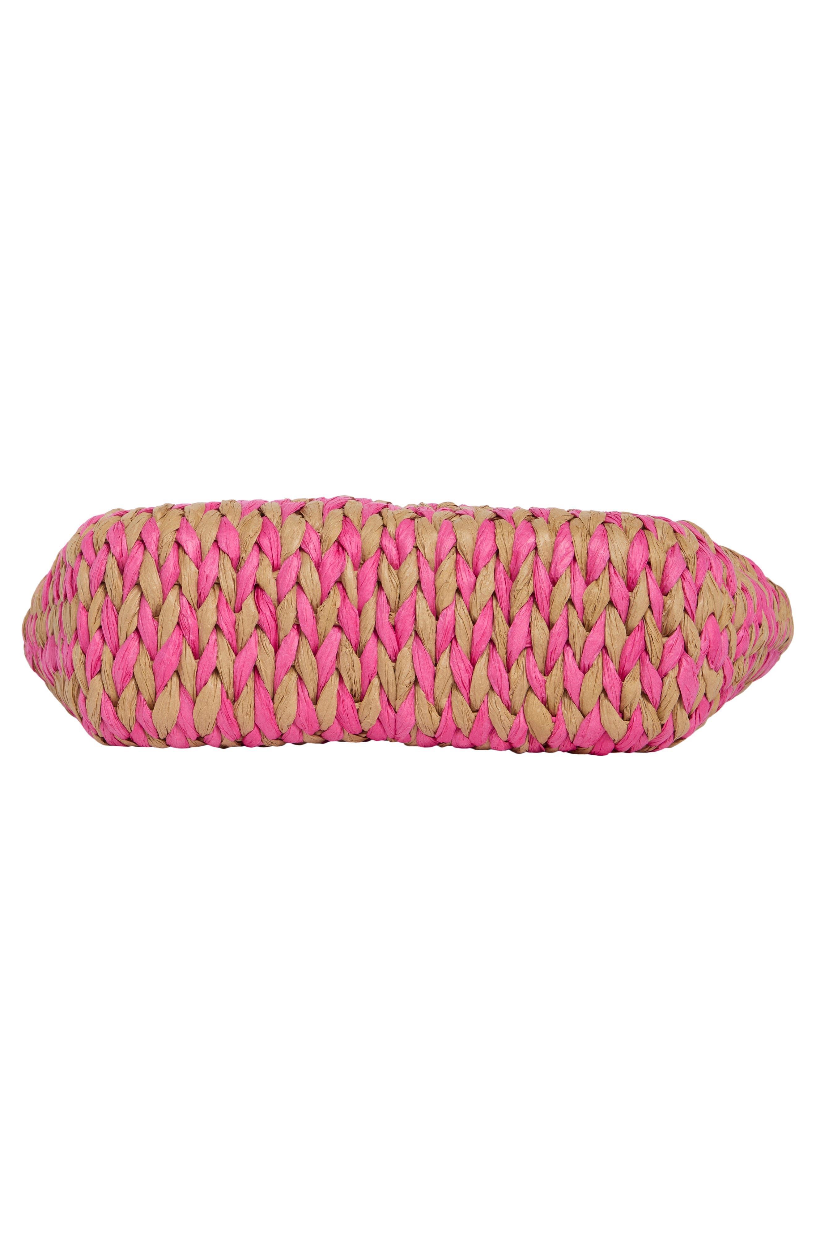 East/West Straw Tote, Alternate, color, TAUPE/ FUCHSIA