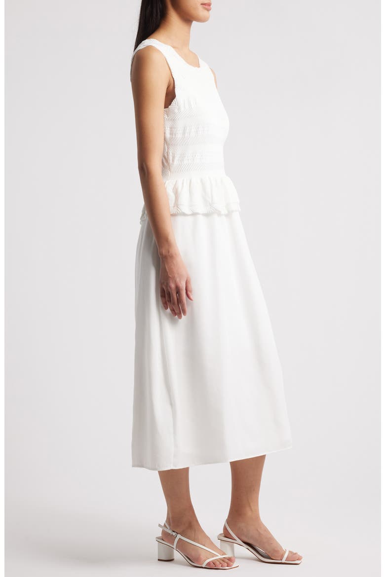 Mixed Media Stretch Cotton Midi Dress, Alternate, color, IVORY