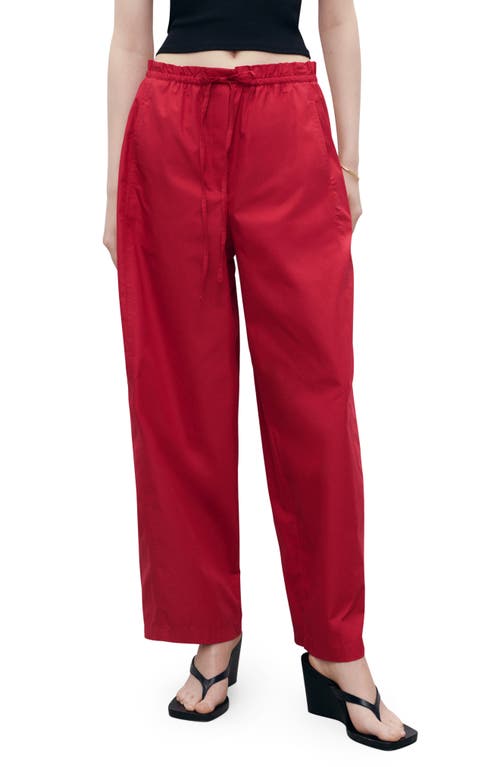 Mango Paperbag Wide Leg Cotton Poplin Pants In Red