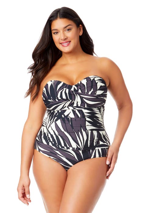 Anne Cole Plus Plus Palm Chic Twist Front Shirred One Piece Swimsuit In Palm Chic