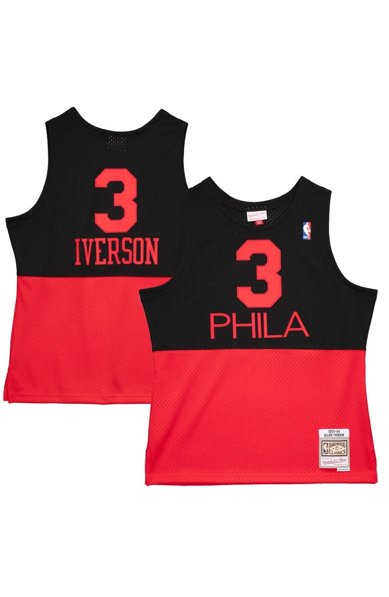 Mitchell & Ness Men's Mitchell & Ness Allen Iverson Black Philadelphia 76ers 2003/04 Hardwood Classics Reload 2.0 Swingman Jersey, Main, color, Black