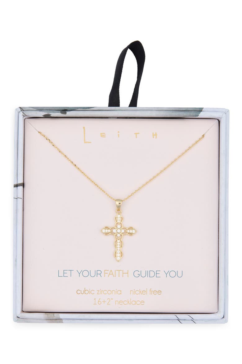 Pavé Crystal Cross Pendant Necklace, Main, color, CLEAR- GOLD