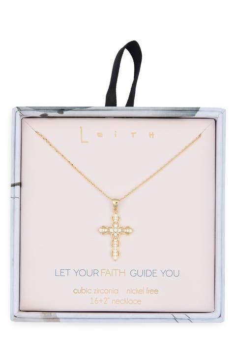 Pavé Crystal Cross Pendant Necklace