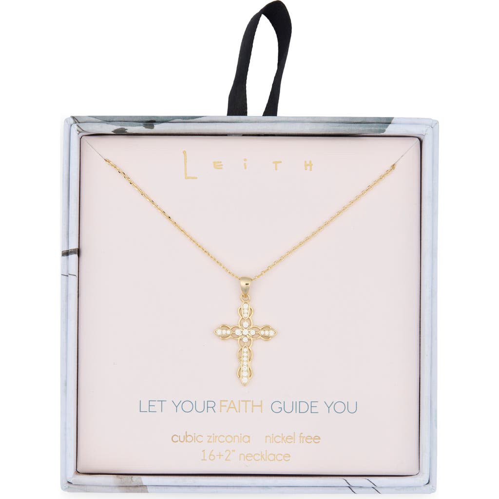 Leith Cubic Zirconia Bezel Cross Pendant Necklace In Gold