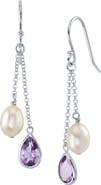 The Pearl Source White Freshwater Drop Shape Cultured Pearl & amethyst Earrings