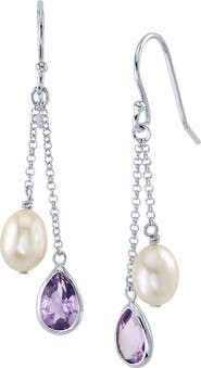 The Pearl Source White Freshwater Drop Shape Cultured Pearl & amethyst Earrings