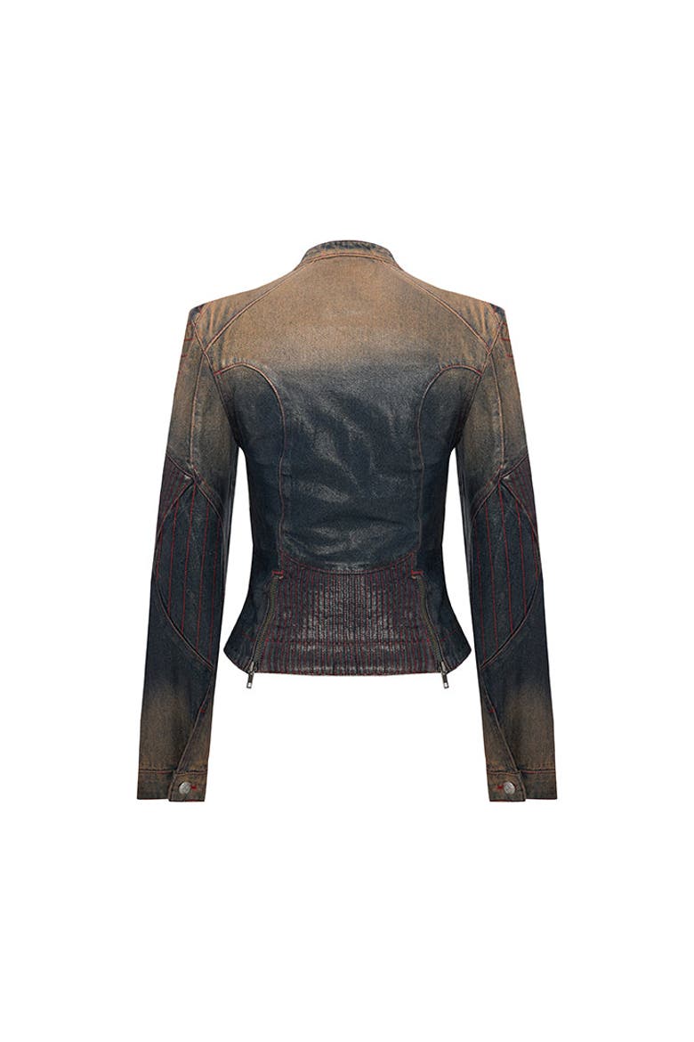 Pure Cotton Faded Motorcycle Denim Jacket, Alternate, color, BLUE