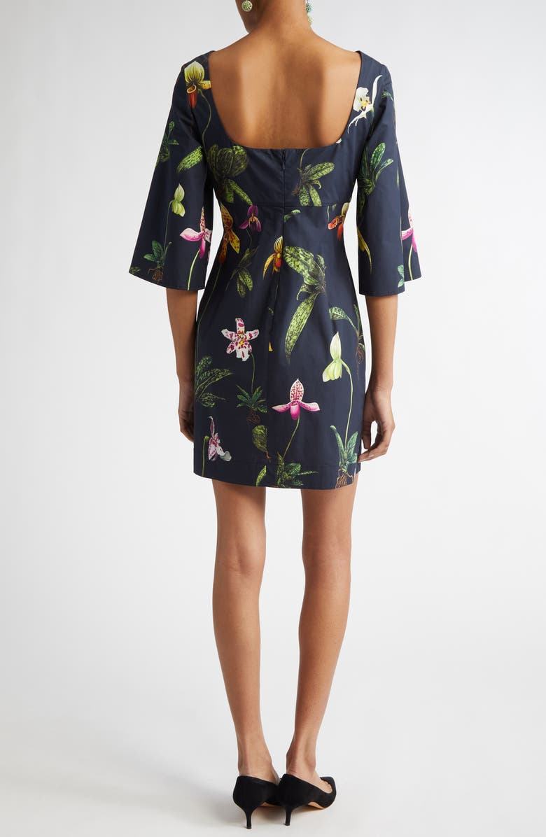 Oscar de la Renta Orchid Print Stretch Poplin Minidress, Alternate, color, 