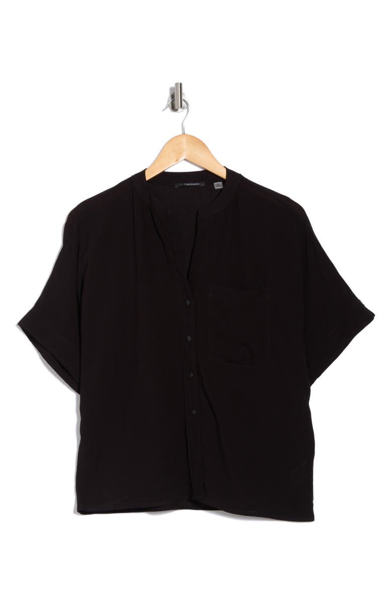 T Tahari Split Neck Shirt, Alternate, color, Black
