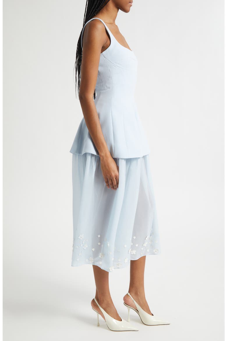 Floral Appliqué Mixed Media Bustier Midi Dress, Alternate, color, LIGHT BLUE BLOOM