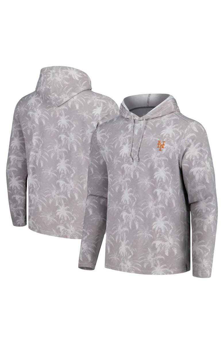 Tommy Bahama Men's Tommy Bahama Gray New York Mets Palm Frenzy Hoodie Long Sleeve T-Shirt, Main, color, Gray