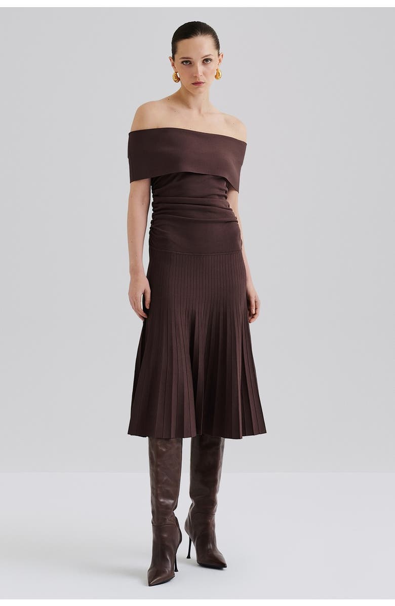 Malina Althena Off Shoulder Knitted Dress, Main, color, Chocolate