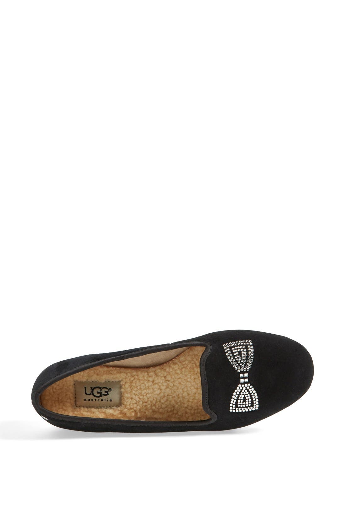 Australia 'Alloway - Crystal Bow' Suede Flat, Alternate, color, BLACK