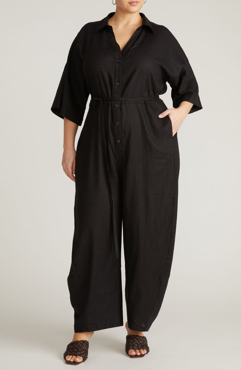 Universal Standard Maggie Linen Blend Jumpsuit, Main, color, Black