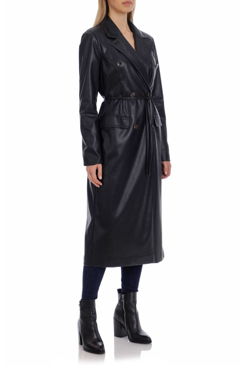 Double Breasted Faux Leather Trench Coat, Alternate, color, BLACK
