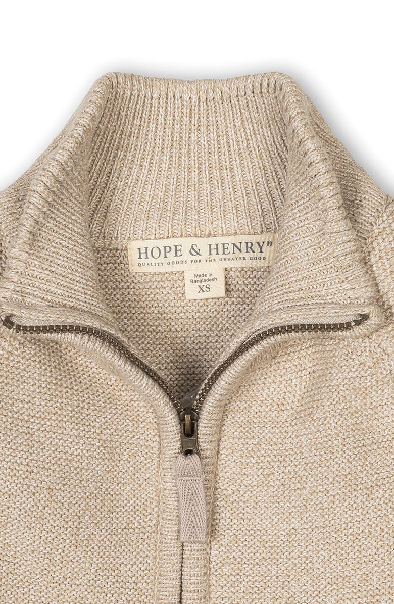 Hope & Henry Kids' Organic Long Sleeve Full Zip Raglan Mock Neck Sweater, Alternate, color, Natural Marl