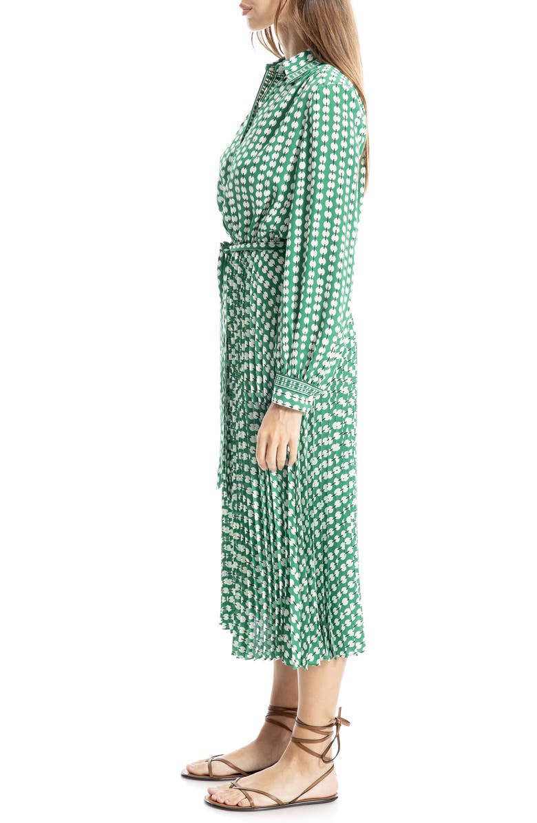 MAX STUDIO Long Sleeve Pleated Shirtdress, Alternate, color, Green/ Black White Print