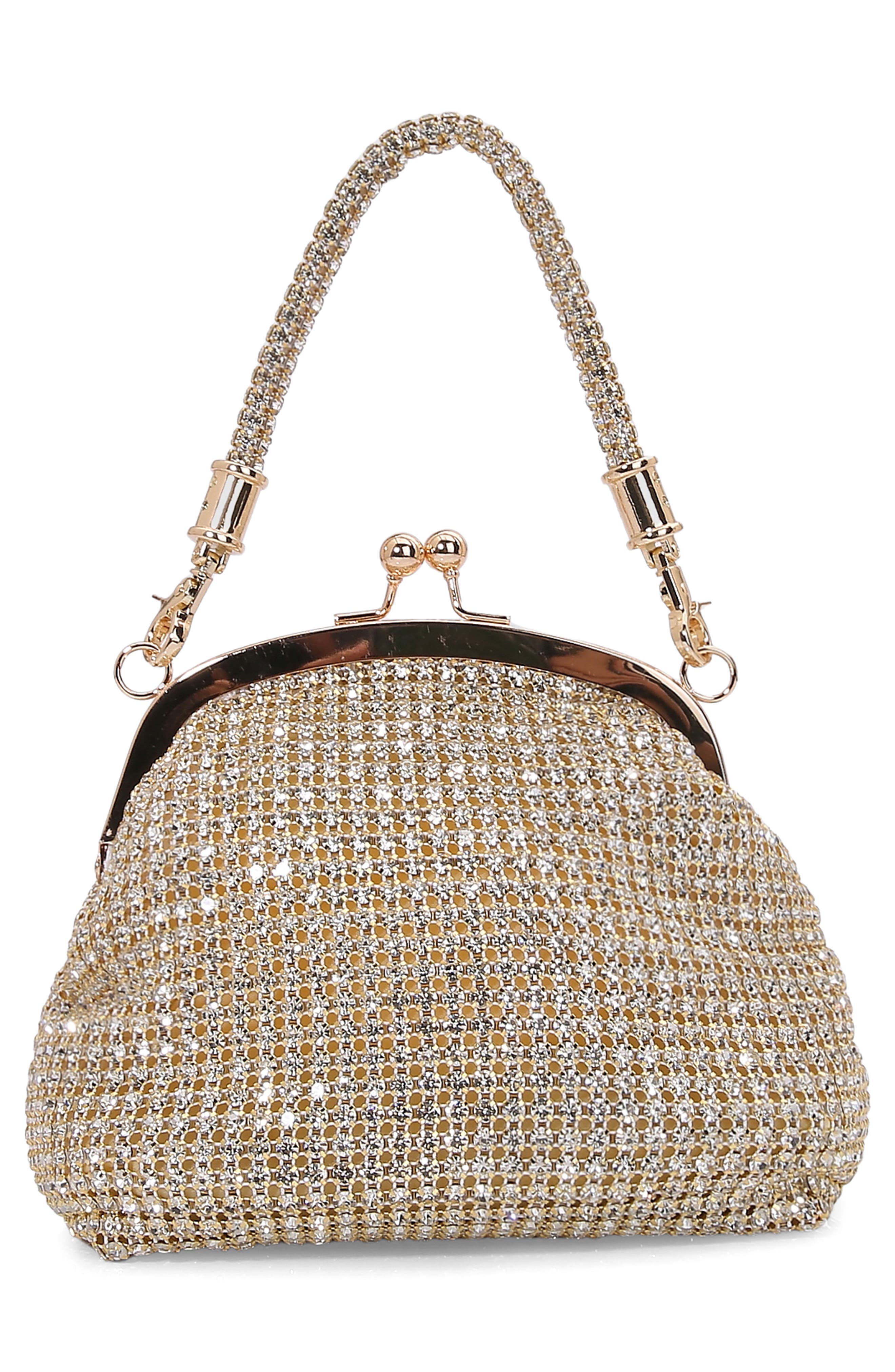 Rhinestone Embellished Bow Handbag, Alternate, color, GOLD