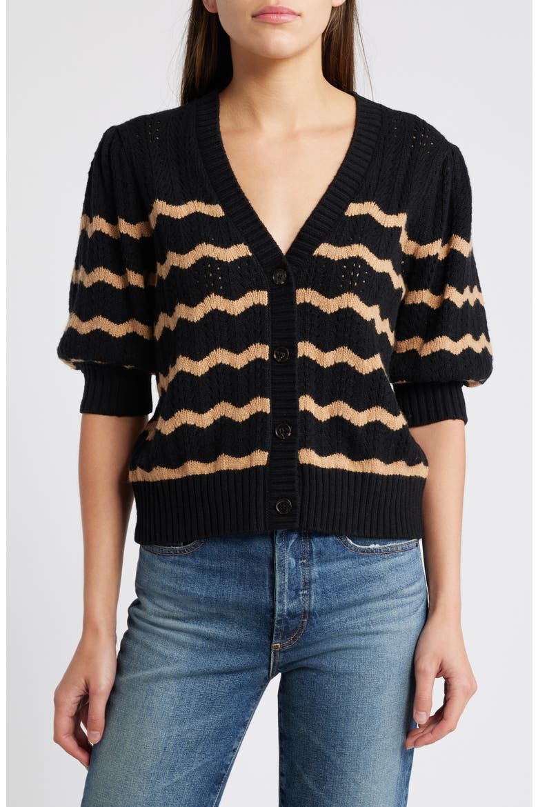 Isla Stripe Cardigan, Main, color, BLACK CAMEL STRIPE
