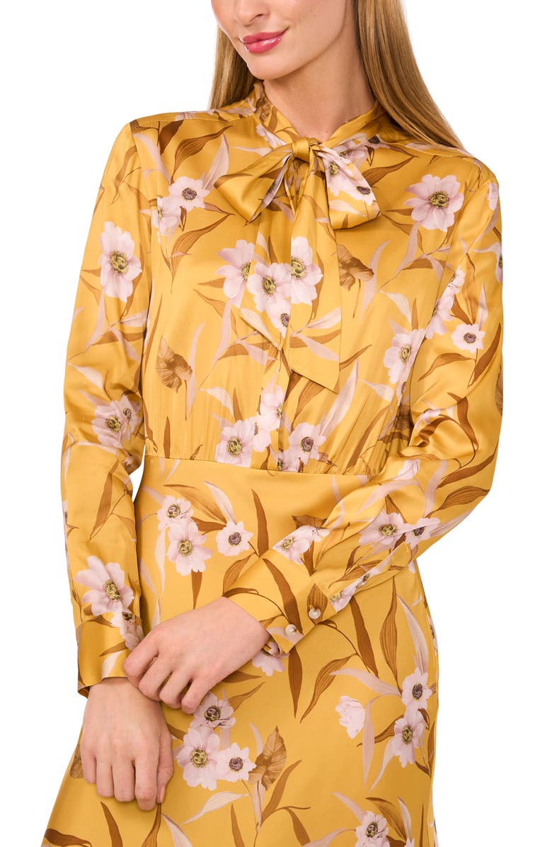 Ted Baker Floral Long Sleeve Satin Midi Dress, Alternate, color, Fresh Apricot
