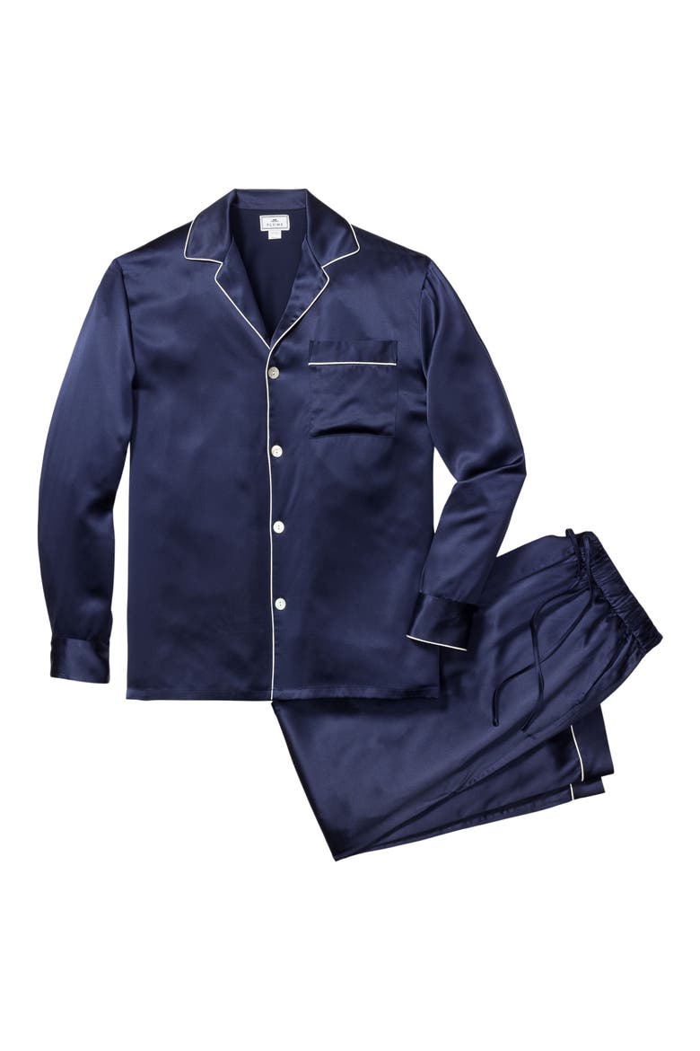 Silk Pajama Set, Alternate, color, NAVY