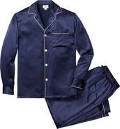 Petite Plume Navy Piped Silk Pajamas