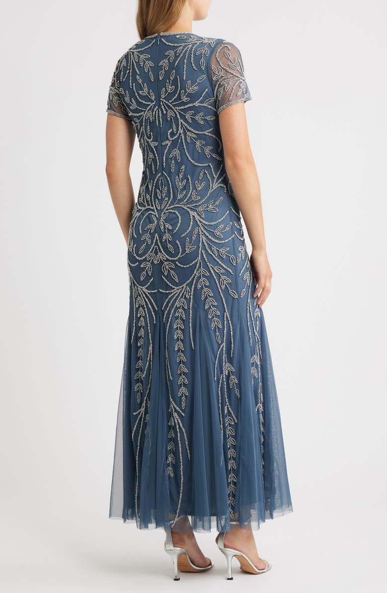 Pisarro Nights Beaded Mesh Gown, Alternate, color, Grey