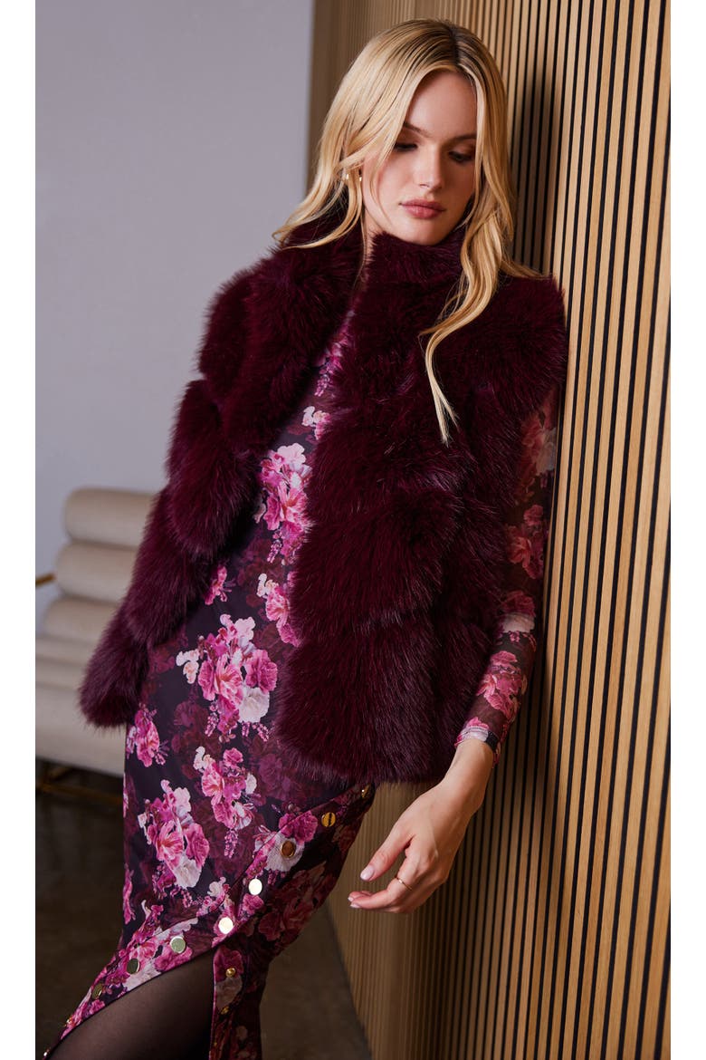 Rosario Faux Fur Vest, Alternate, color, Red