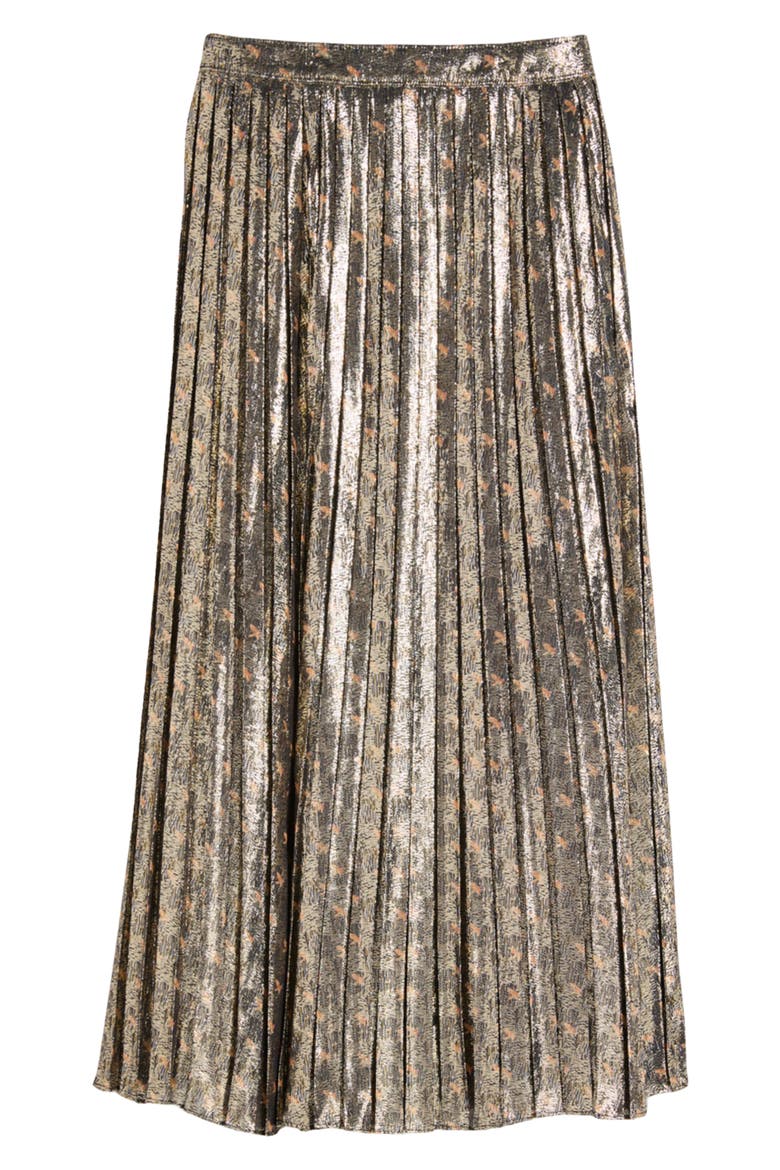 Metallic Pleated Midi Skirt, Alternate, color, FLYINGPHEASANT-BLACK