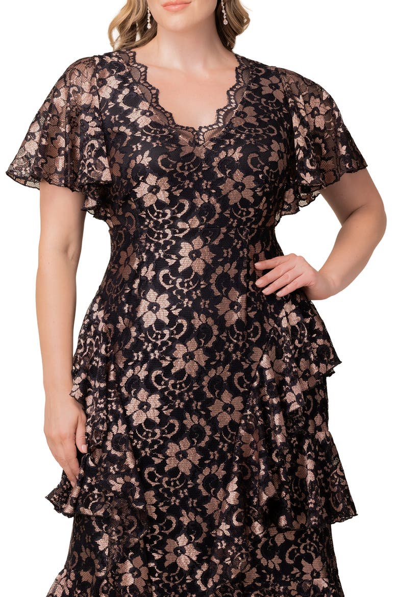 Mon Ange Tiered Lace Gown, Alternate, color, ROSE GOLD