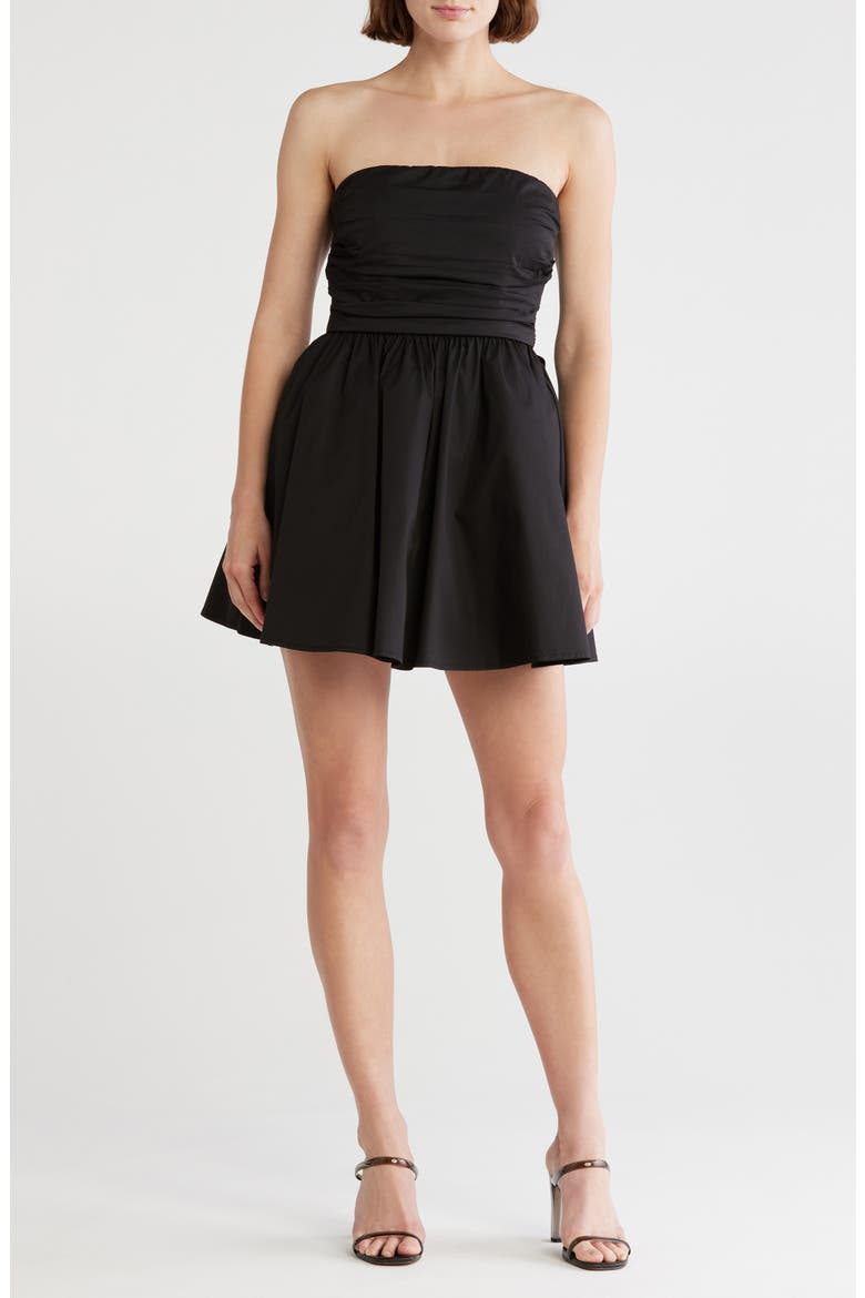 Pleated Bodice Strapless Minidress, Main, color, BLACK
